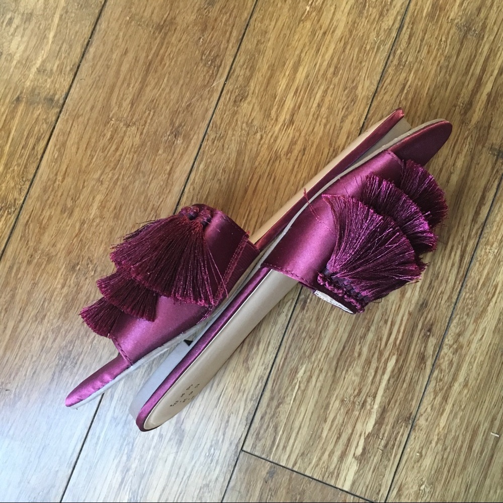 EUC Burgundy Fringe Slippers - Picture 3 of 5